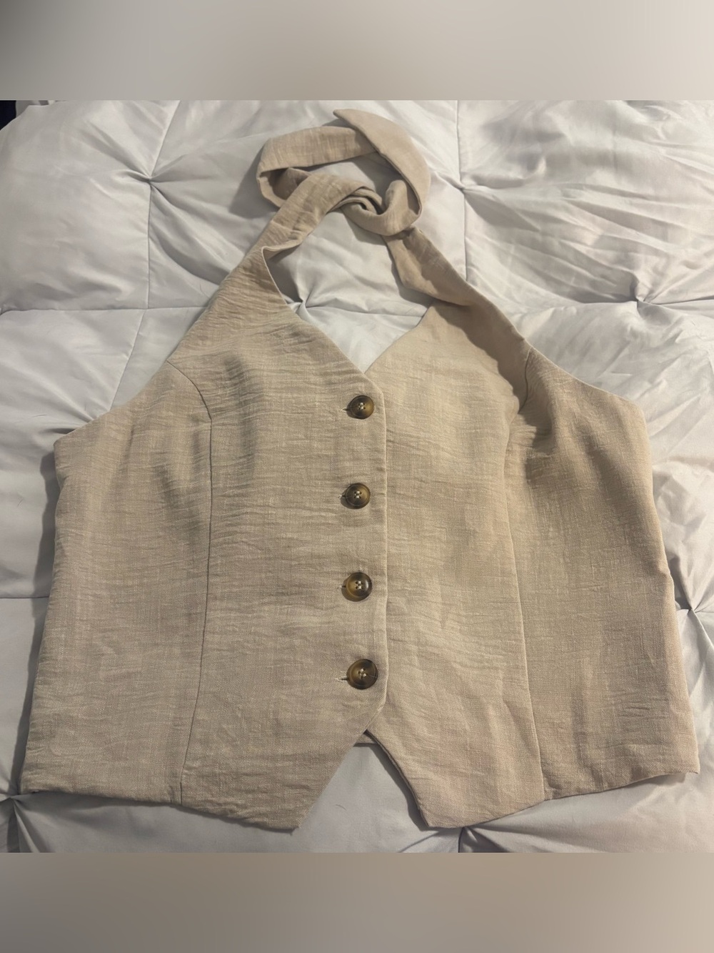 Active USA Women’s Large Beige Halter Vest Top Button Front Y2K Minimalist